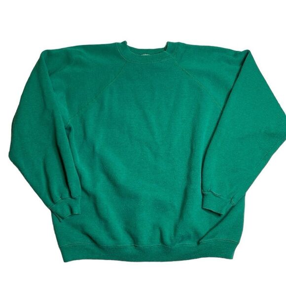 80s Vintage Hanes Sport Blank Green Pullover Crewneck Sweatshirt XL - Picture 1 of 6